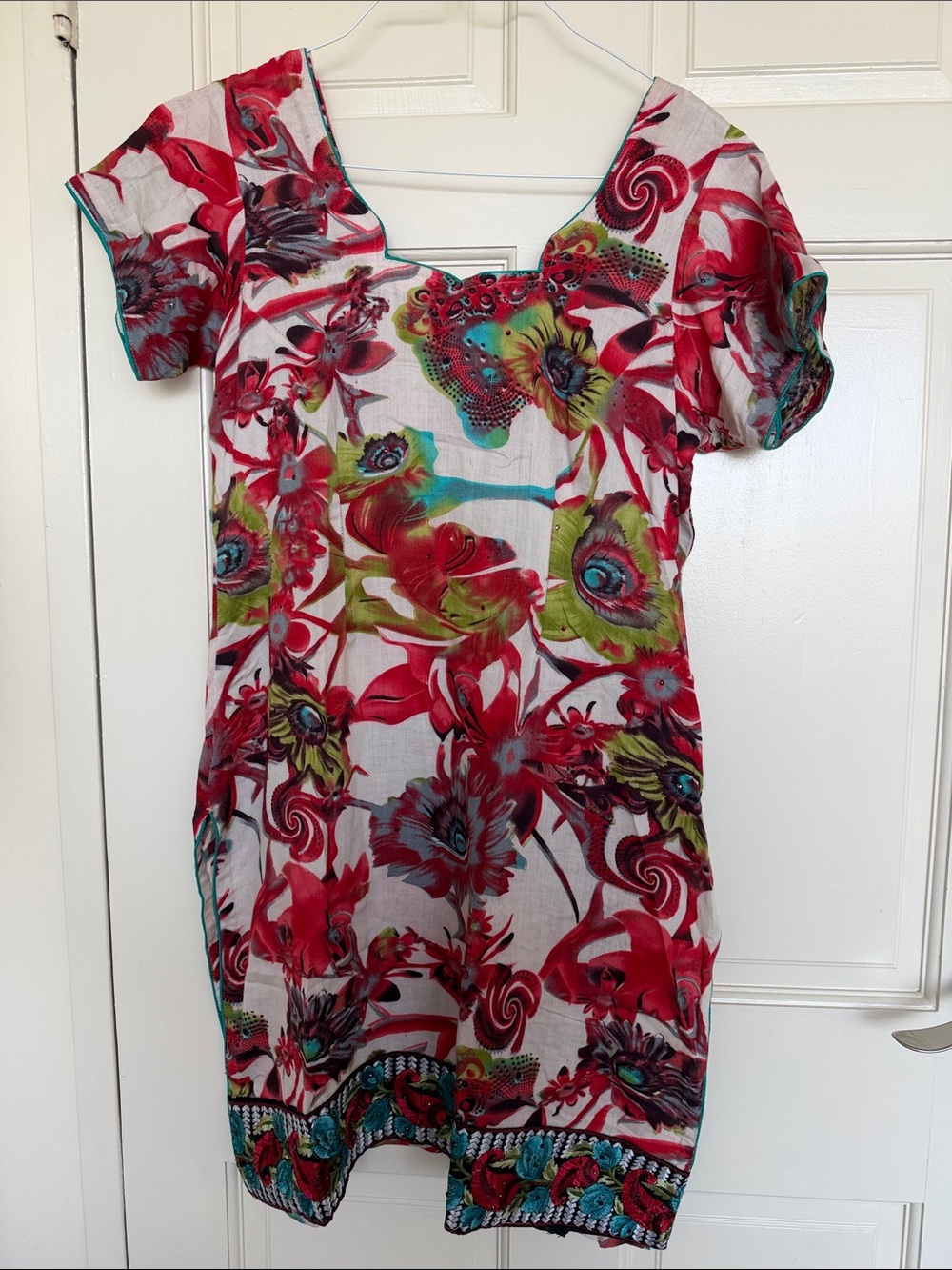 Indian Red Floral Abstract Salwaar Kameez